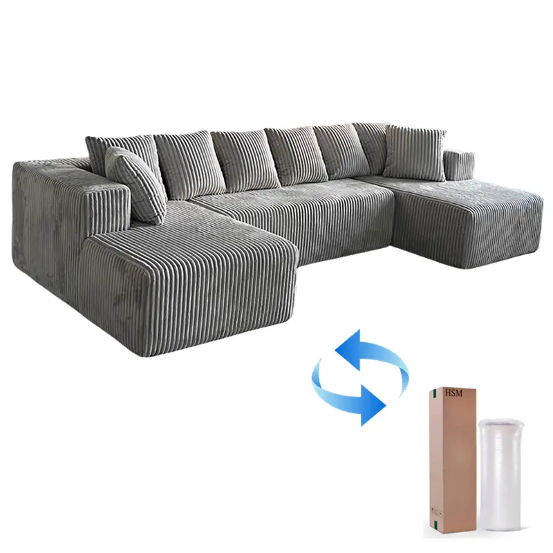 Living room compression modern home furniture modular L shape compressed fabric velvet foam couch sofa set